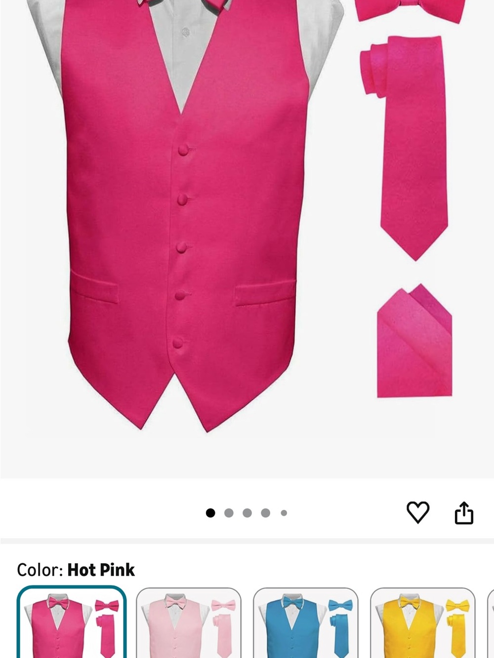 Vittorio Hot Pink Men's Dress Vest Set with Tie & Pocket Square